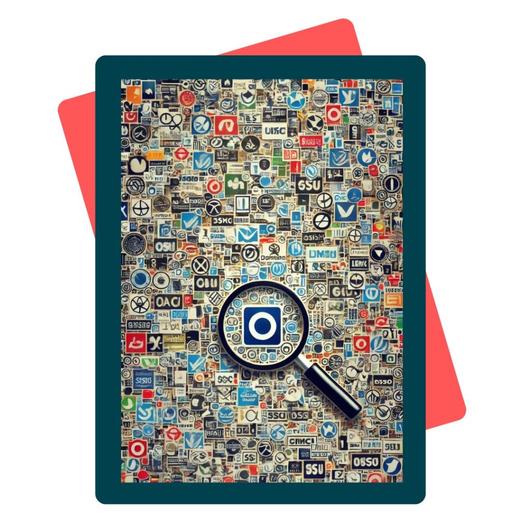 Lente di ingrandimento che mette in evidenza un logo tra tanti