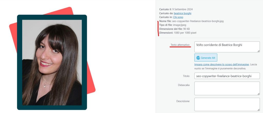 Esempio di ottimizzazione SEO corretta di un'immagine